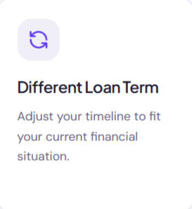 Different loan term Different Loan Term Adjust your timeline to fit your current financial situation.
